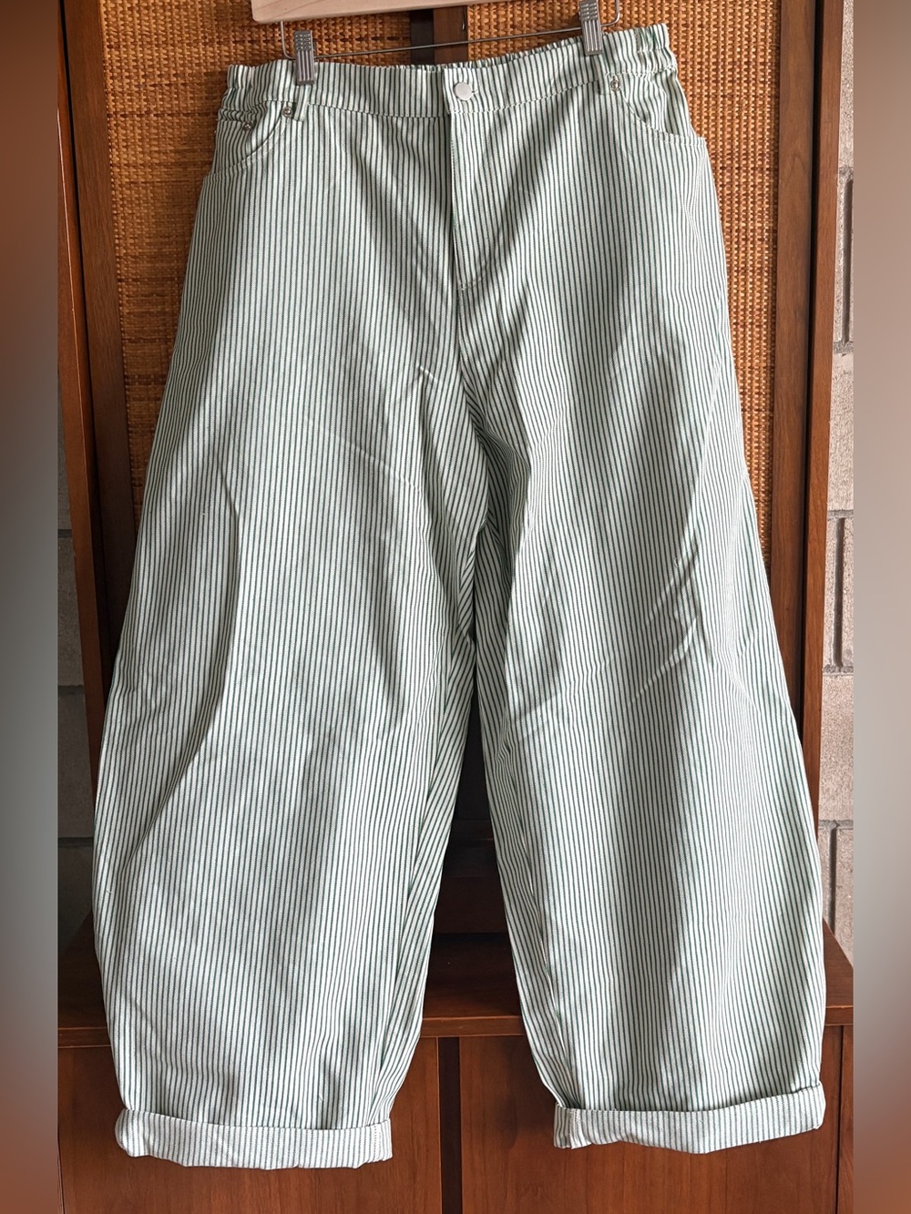 Red Sky Work Pants Green Pinstripe, Barrel Leg